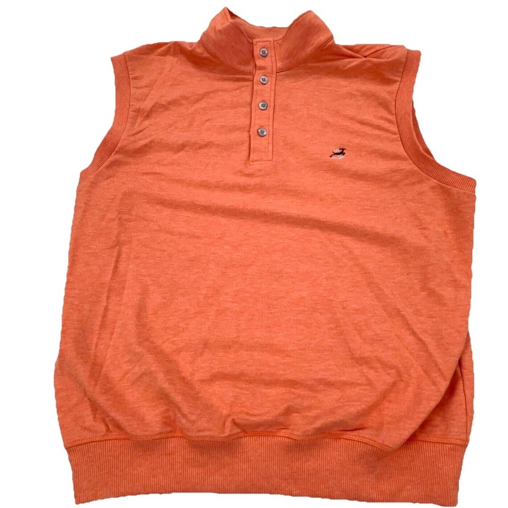 F&G Tech Sweater Men Large‎ Orange Henley Vest Performance Golf Club Deer Adult